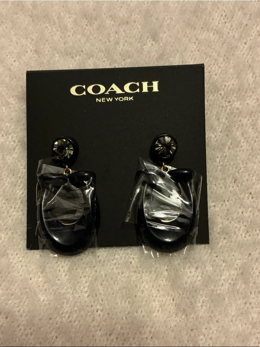 Coach Black Linked Hoop Drop Earrings with Faceted Studs - Picture 2 of 3